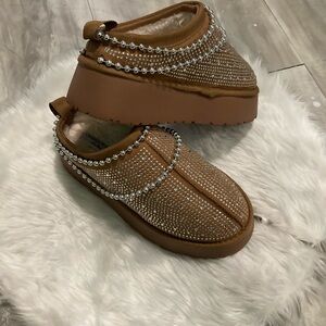 Stylish Brown Kids Shoes with Rhinestone Accents